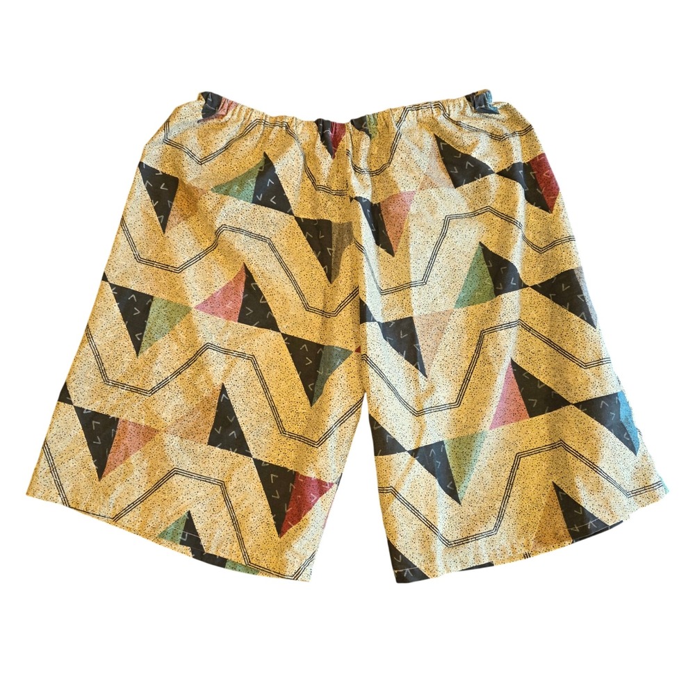 Vintage 90s Handmade Geometric Abstract Triangle Print Elastic Waist Shorts